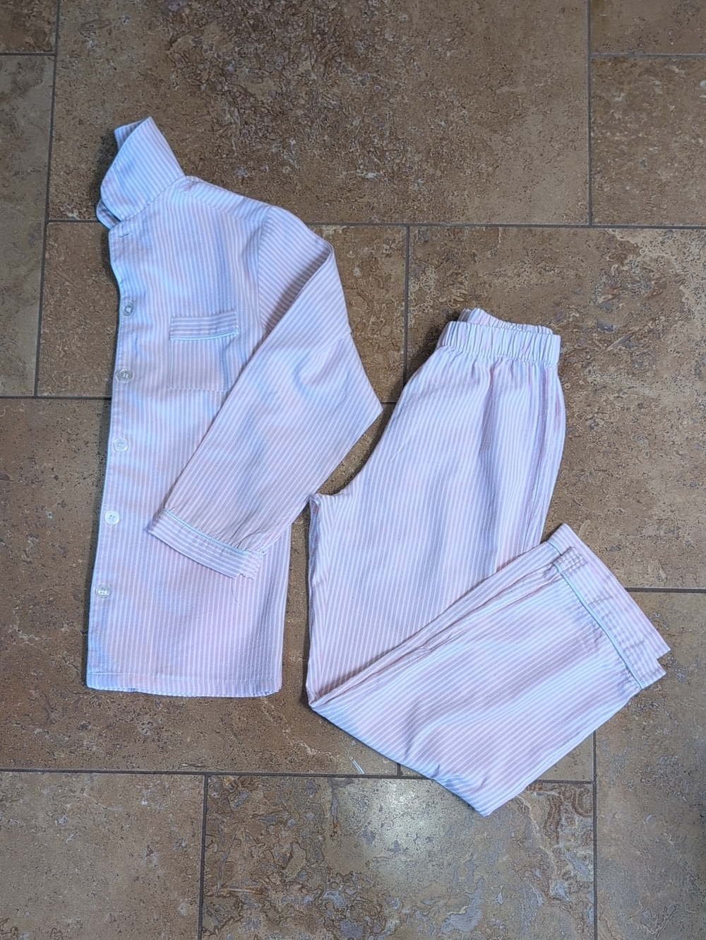 Petite Plume girl pajama set. Pink pinstripe. Size 10.